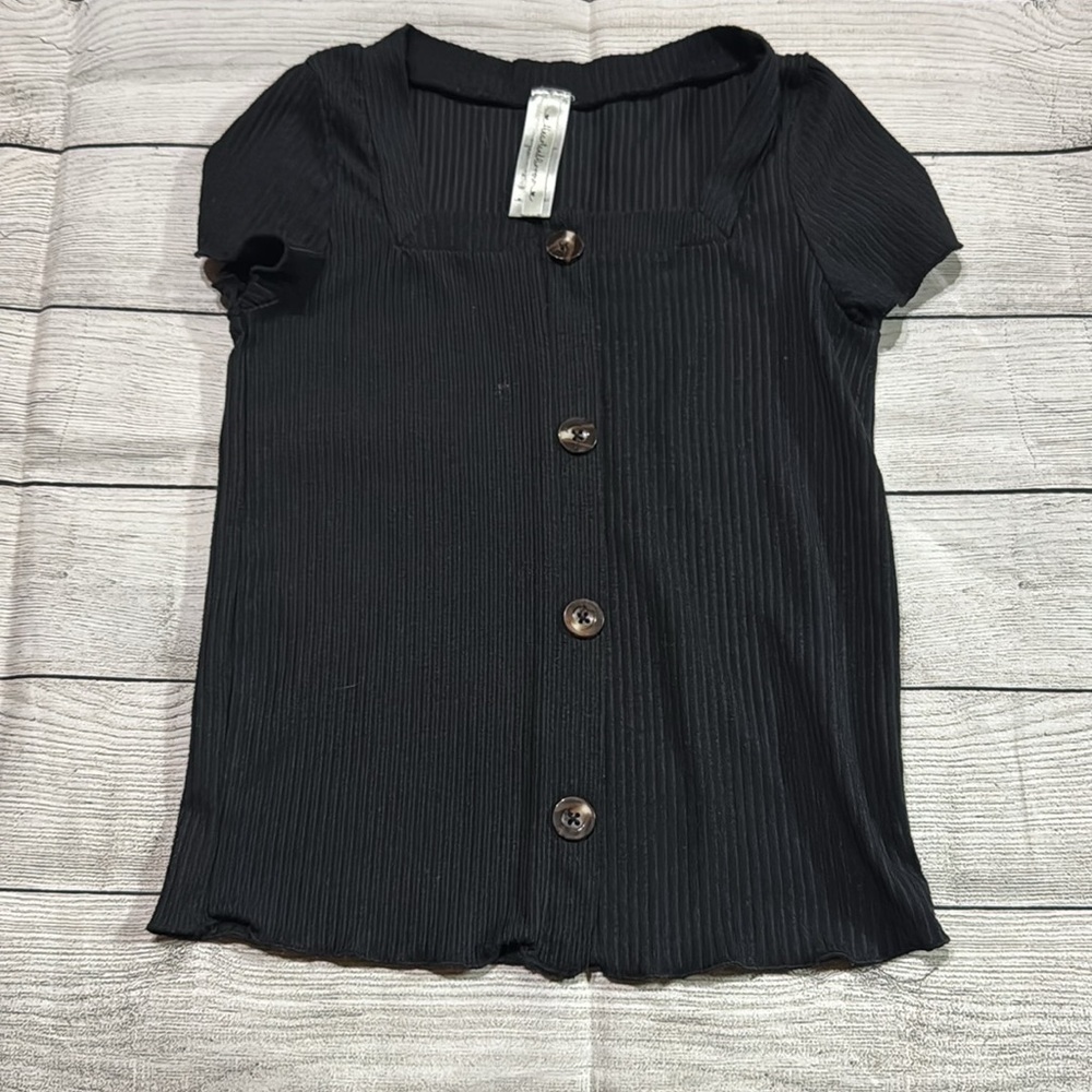 Heart & Arrow Black Button-Front Short Sleeve Shirt size 7/8